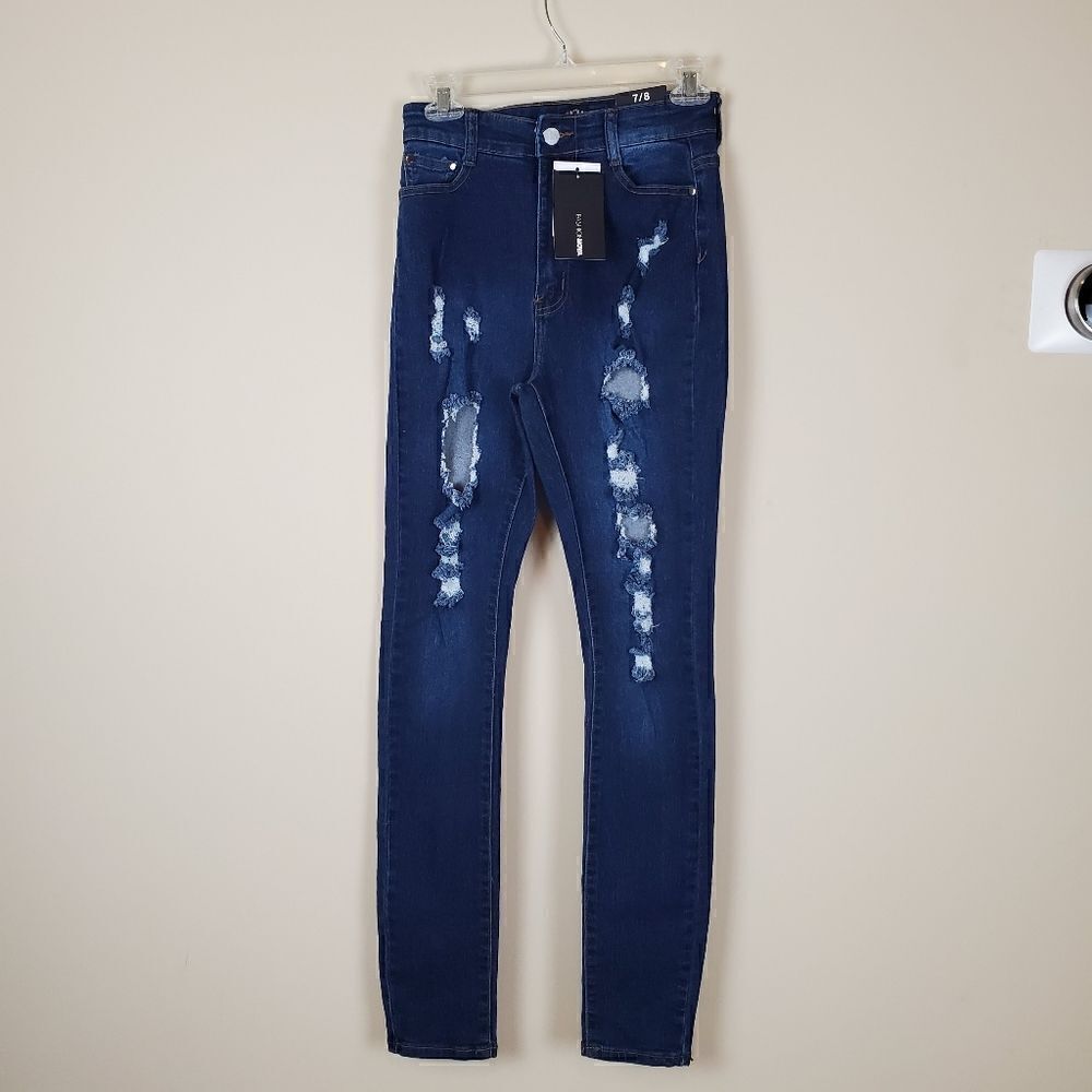 Fashion Nova Olivia Rose Distressed Ripped Skinny Jeans Size 7/8